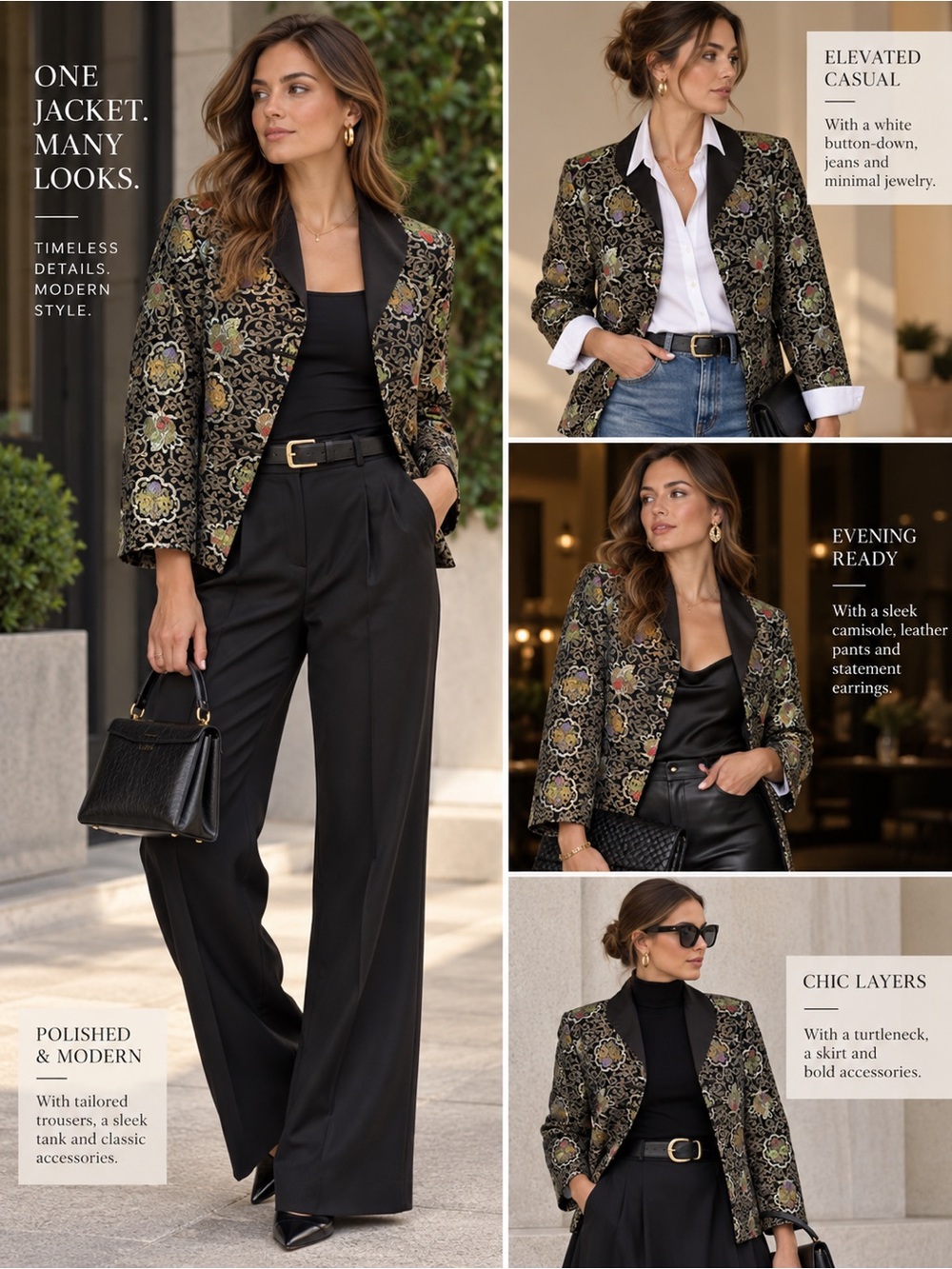 Traditional Black Floral Silk Brocade Jacket